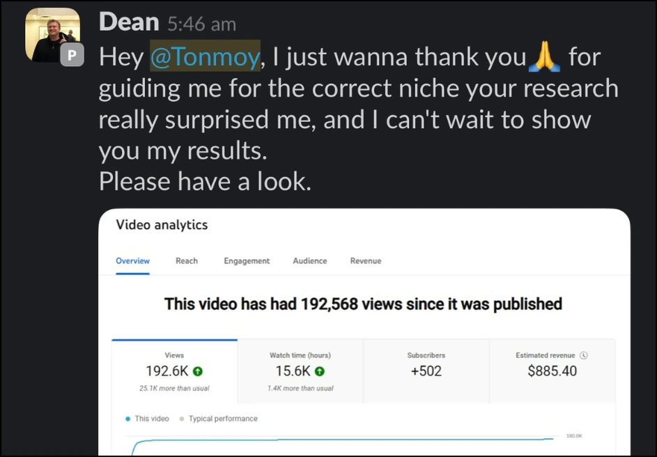 Discord member celebrating revenue milestone